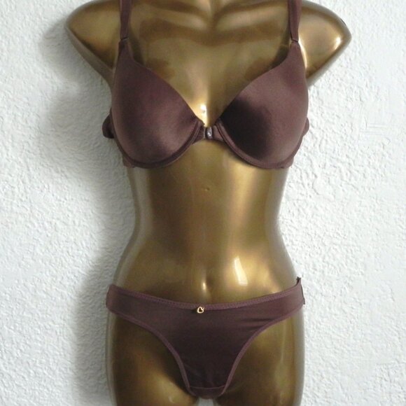 NWT Brown Bra and Thong Set | Small Panties with 34C Padded Bra - Picture 1 of 6